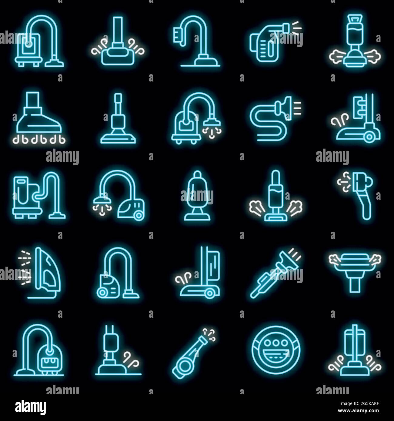 Steam cleaner icons set. Outline set of steam cleaner vector icons neon ...