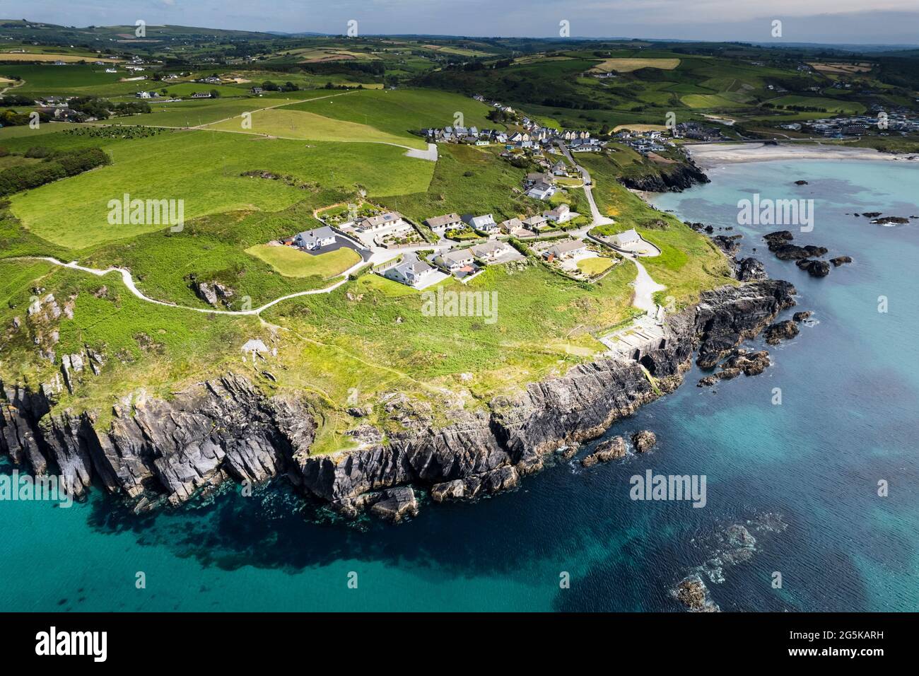 Aerial view of The Warren, a small sheltered beach backed by sand dunes