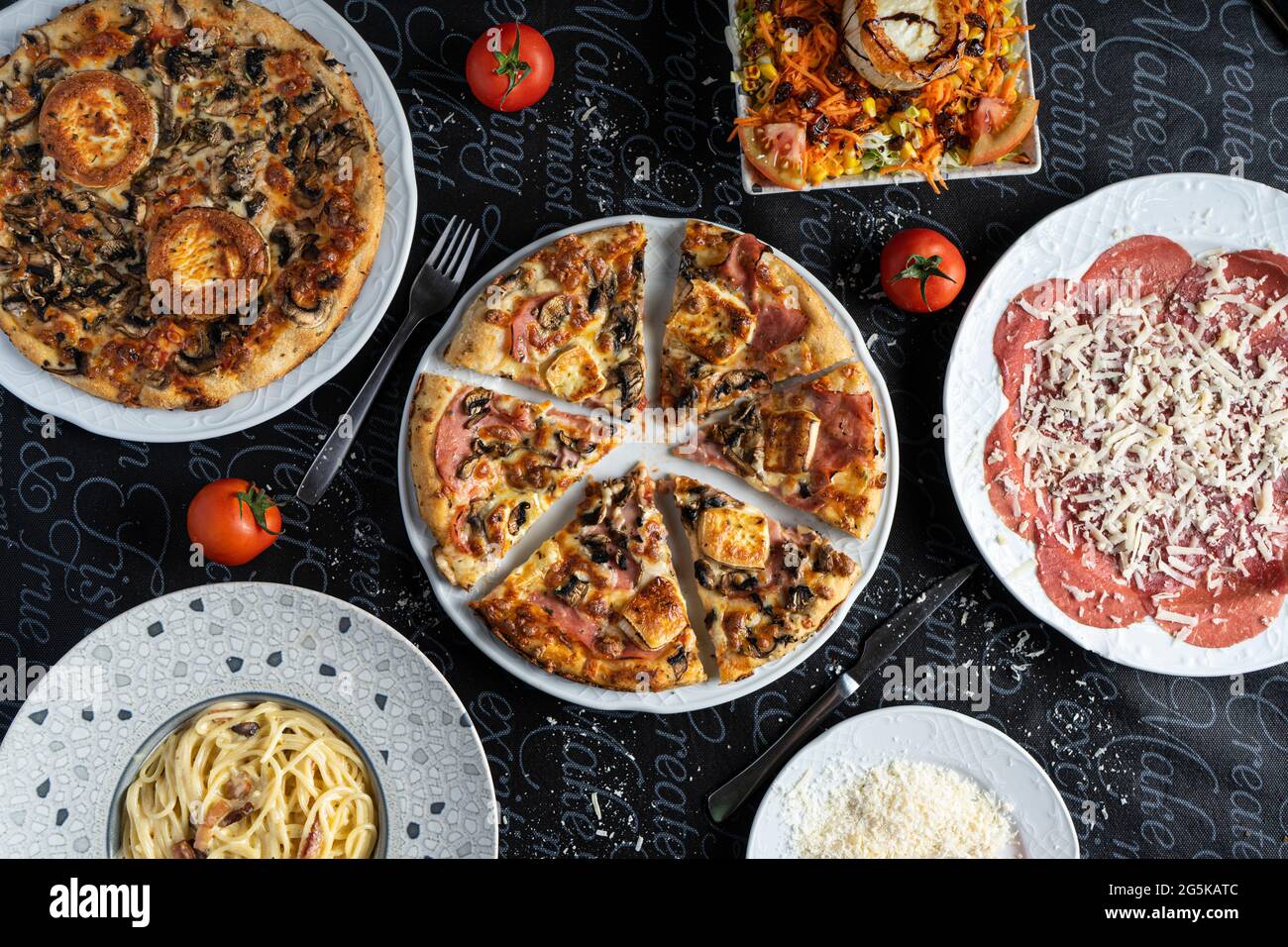 Variety of typical dishes of Italian cuisine Stock Photo