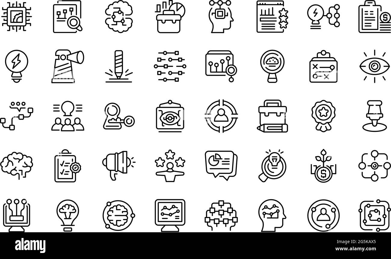 Insight icons set outline vector. Generation brainstorm. Curiosity ...