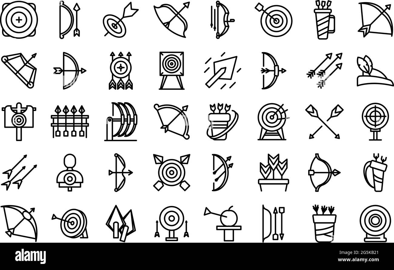 Archery competition icons set outline vector. Target bullseye. Archery purpose goal Stock Vector