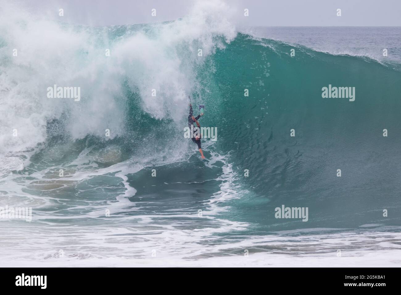 Bodysurfer bodysurfing The Wedge Newport Beach California USA Stock