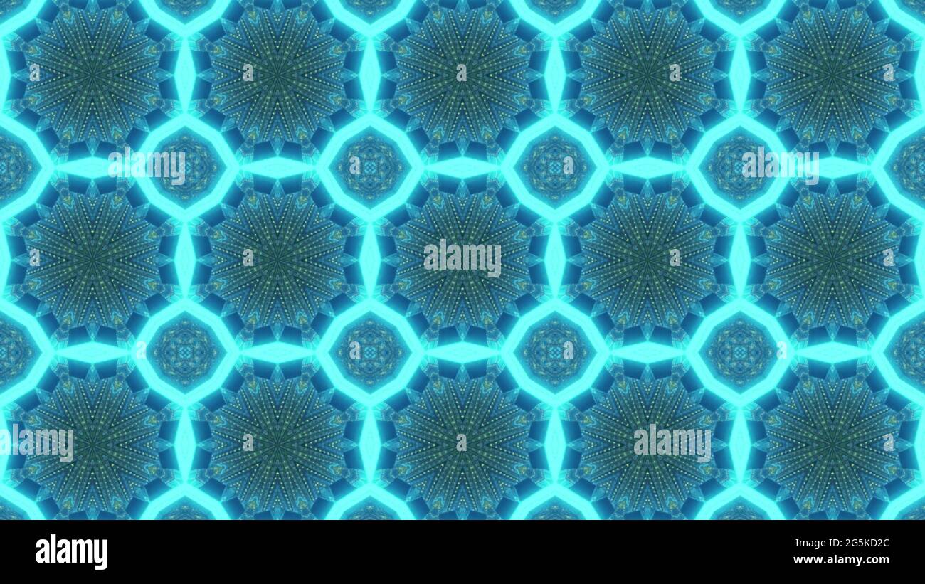 3D rendering of a seamless pattern of geometric shapes and bright blue ...
