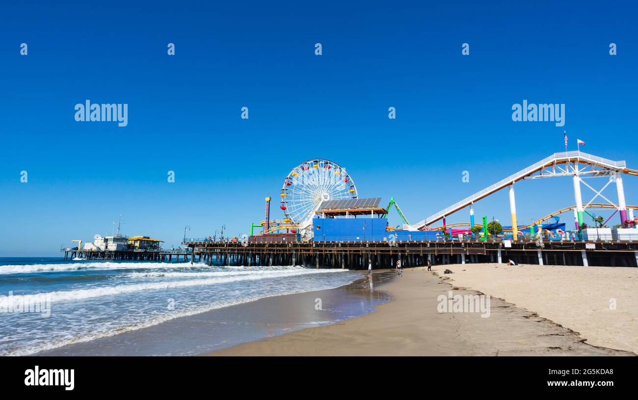 Santa Monica beach and pier. California, United States of America. Stock Photo