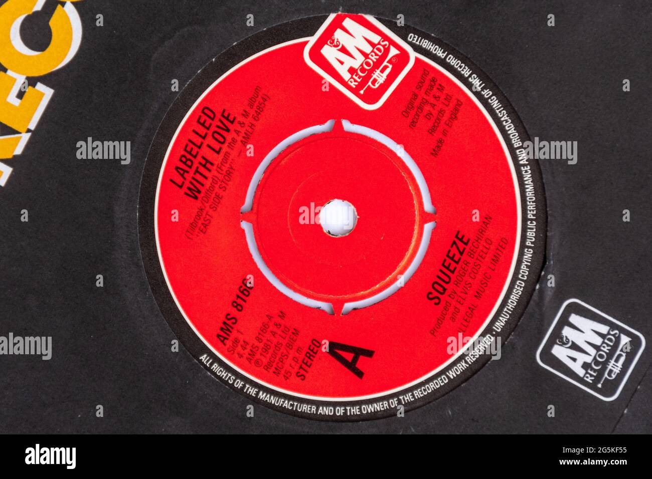 Labelled with Love single vinyl record by Squeeze, A&M records, 1981 pop music single Stock Photo