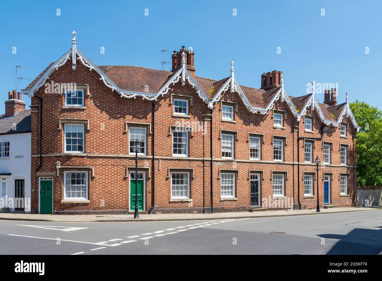 Row of townhouses with ornate brickwork in Old Town, Stratford-upon-Avon, Warwickshire Stock Photo