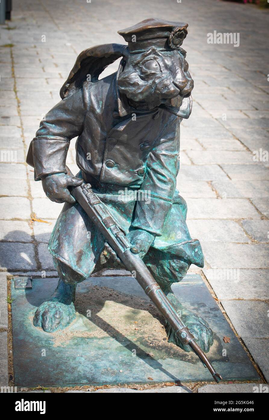 Gniezno, Poland - one of the bronze rabbits sculptures in the old town ...