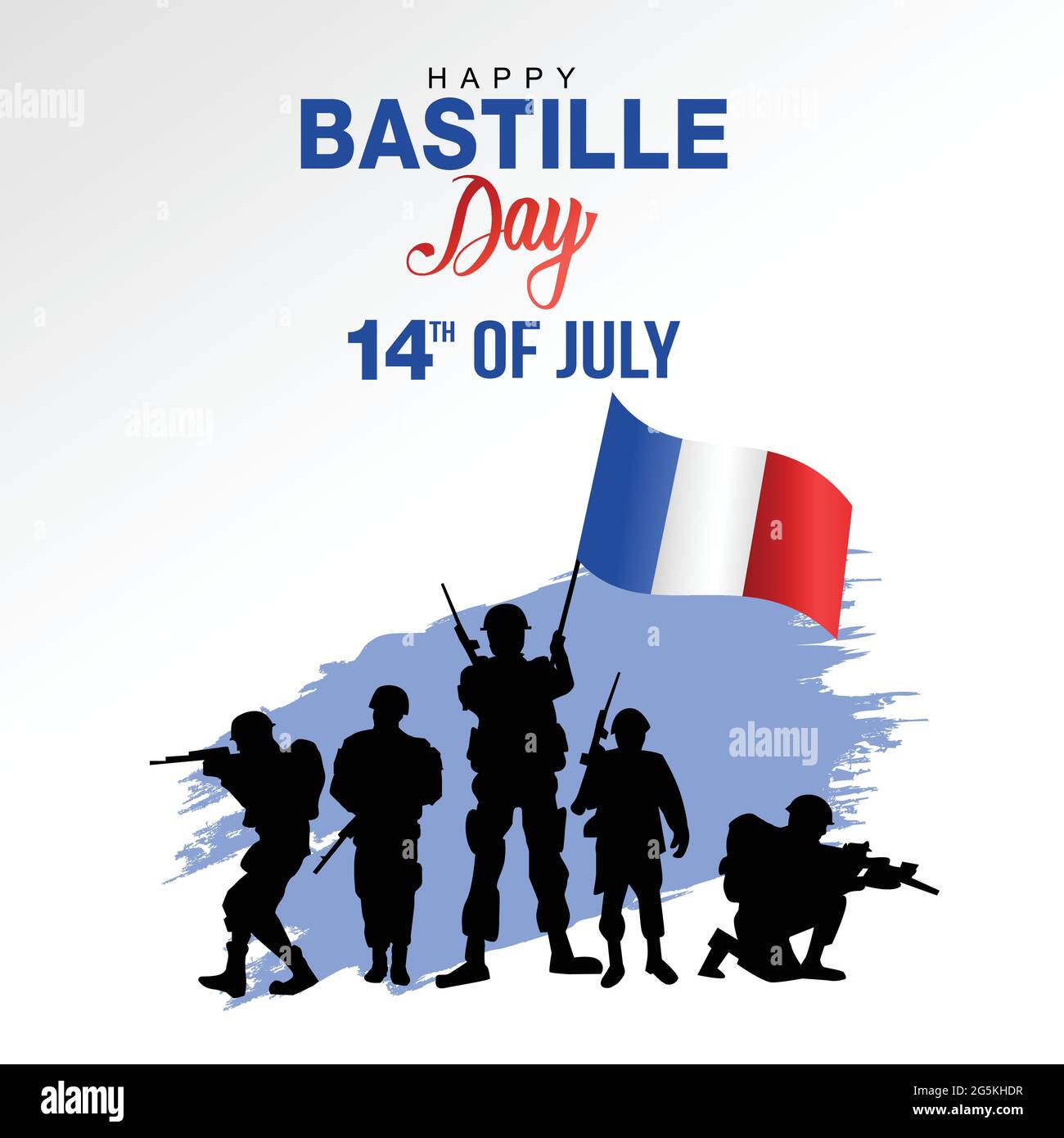 happy bastille day. vector illustration of French army with flag. white background Stock Vector