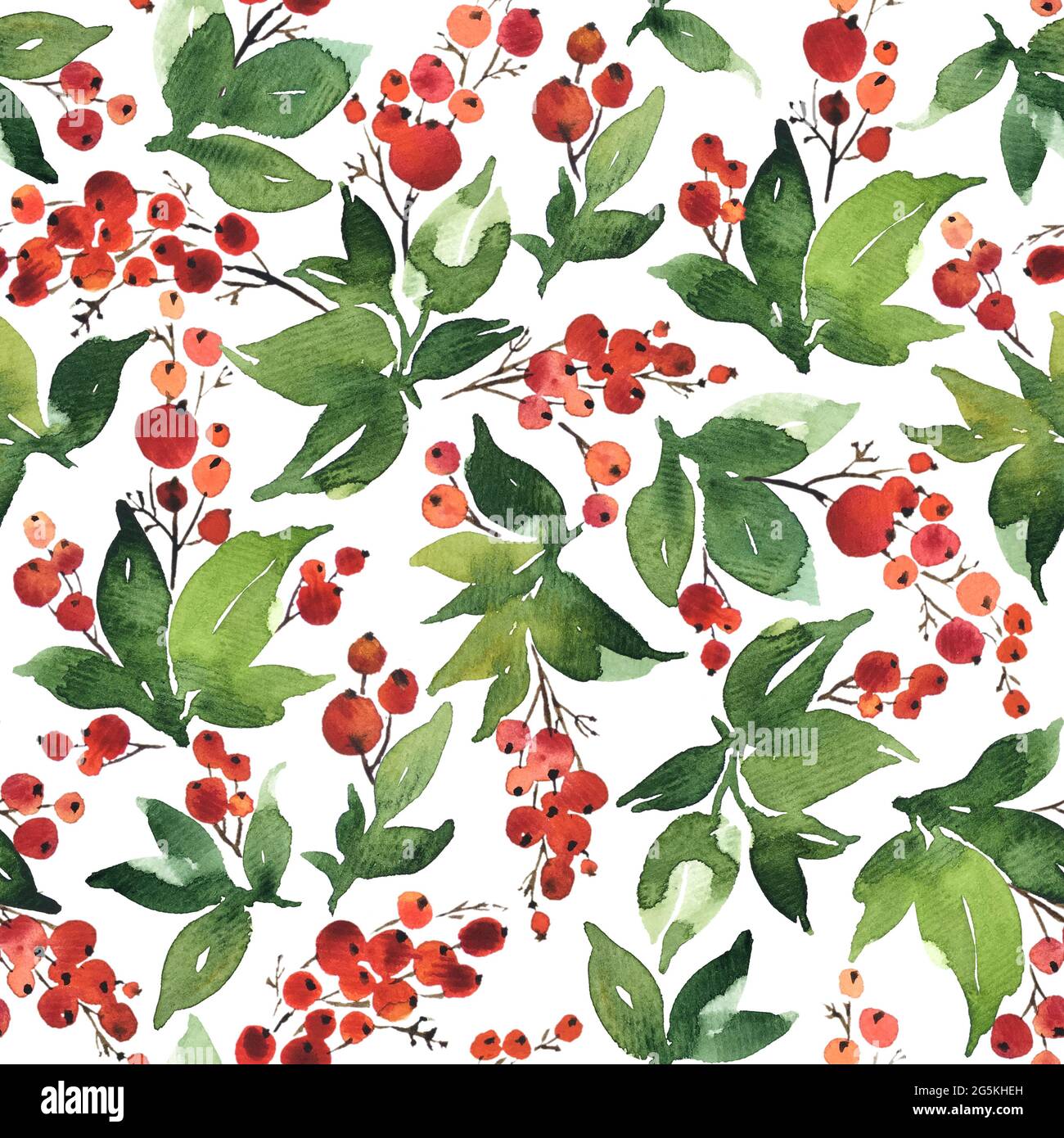 Christmas Watercolor seamless pattern with holly and red berries Stock