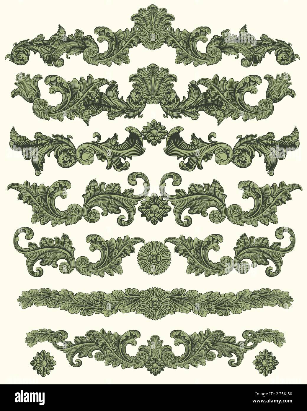 Vintage decorative ornamental elements. Design set. Editable hand drawn illustration. Vector engraving. Isolated on light background. 8 EPS Stock Vector