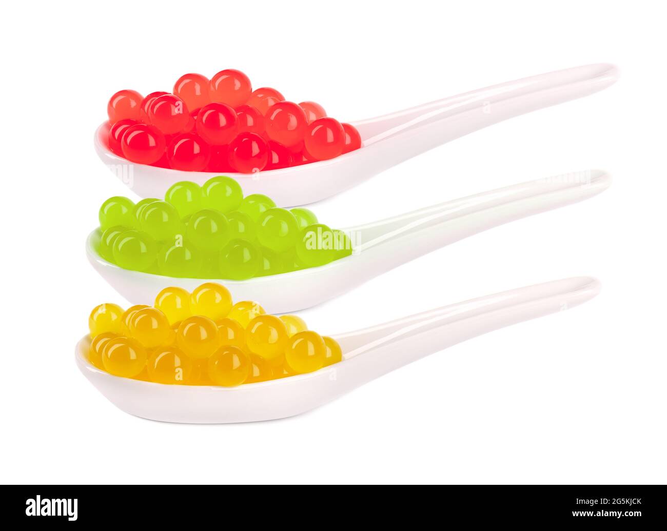 Tapioca pearls for bubble tea isolated on white background. Mix tapioca