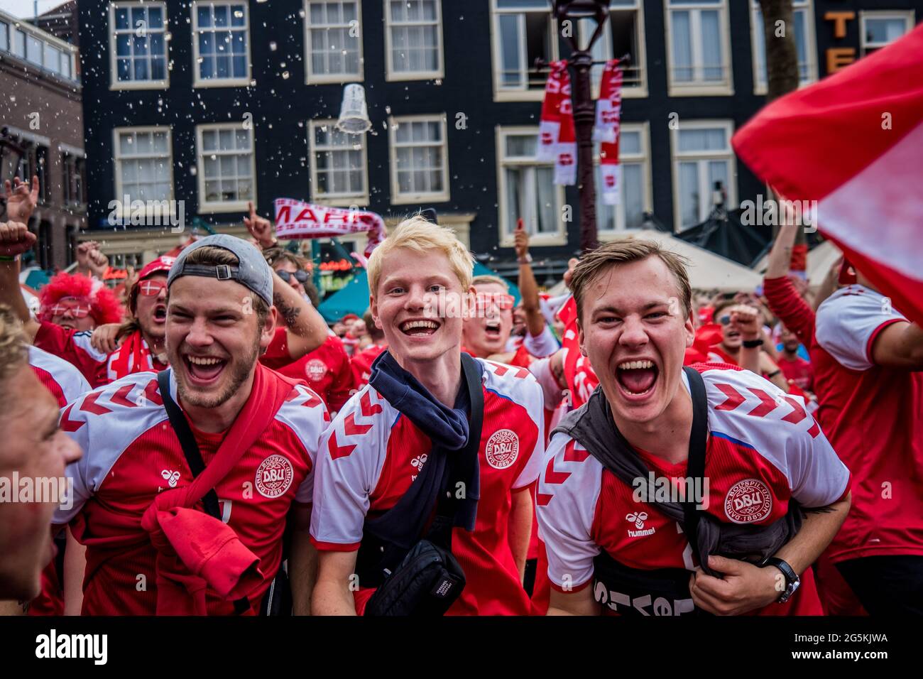 Amsterdam, Netherlands. 26th, June 2021. Danish football fans dressed ...