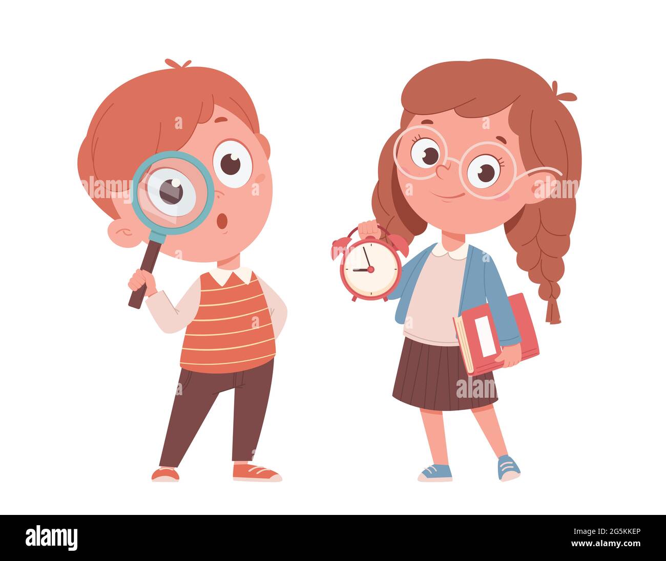 Cute little boy and girl, set of two poses. Back to school concept. Funny  cartoon characters. Vector illustration on white background Stock Vector  Image & Art - Alamy