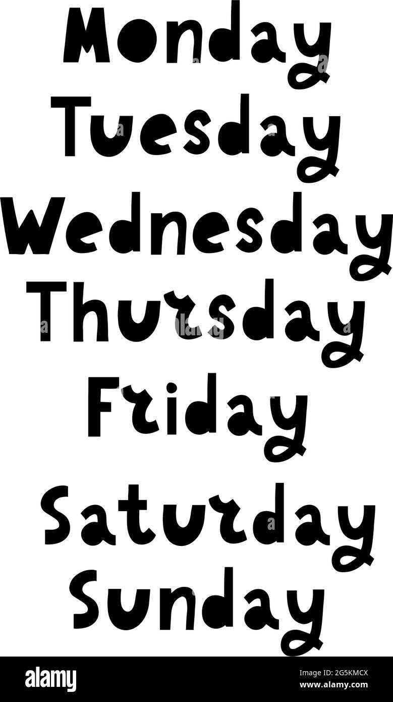 Days Of The Week: Sunday, Monday, Tuesday, Wednesday, Thursday, Friday,  Saturday Royalty Free SVG, Cliparts, Vetores, e Ilustrações Stock. Image  68894006.