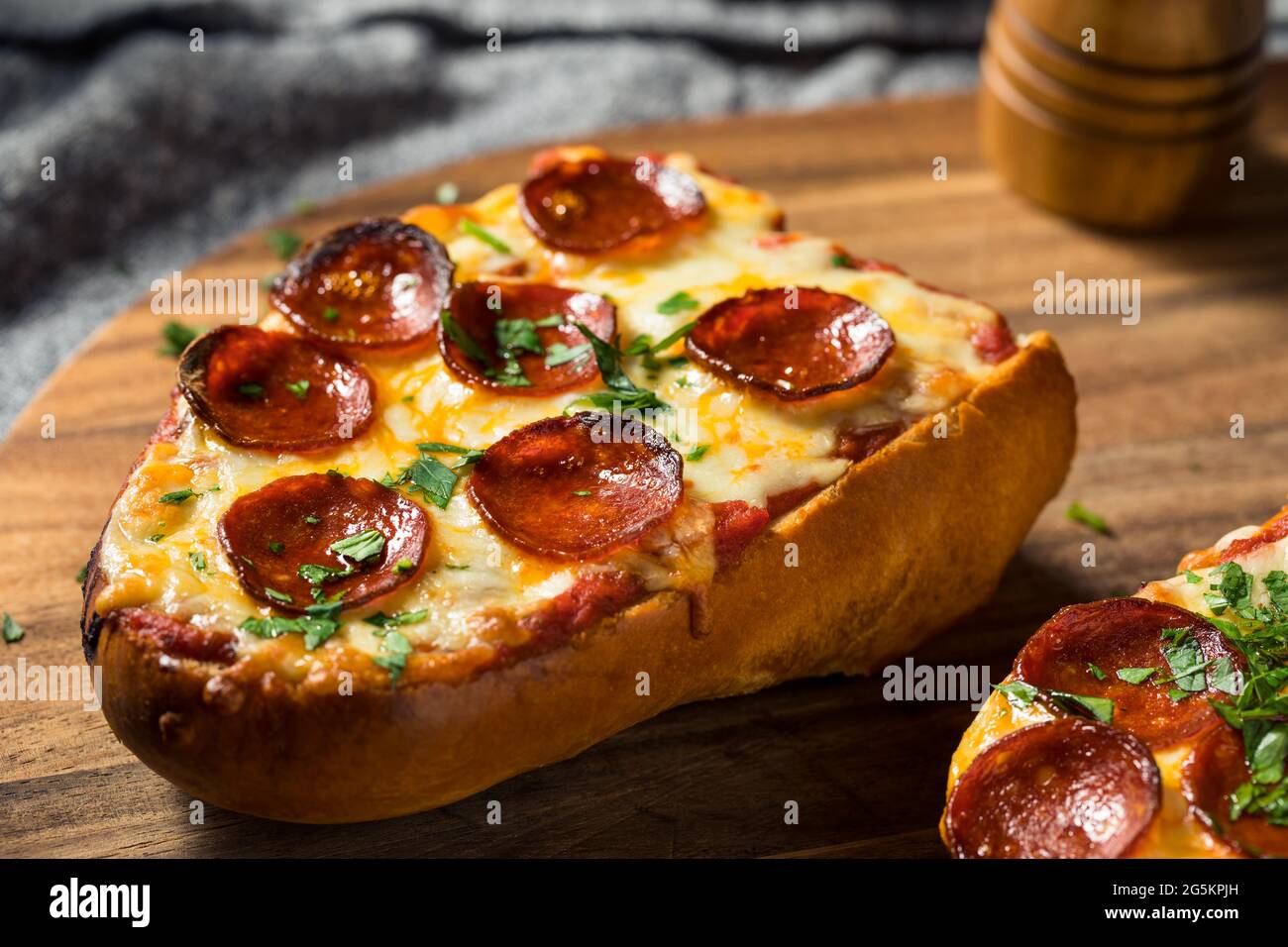 Homemade Pepperoni Pizza Bread Loaf with Basil Stock Photo Alamy