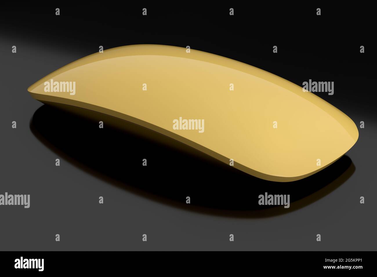 Realistic gold wireless computer mouse with touch isolated on black ...