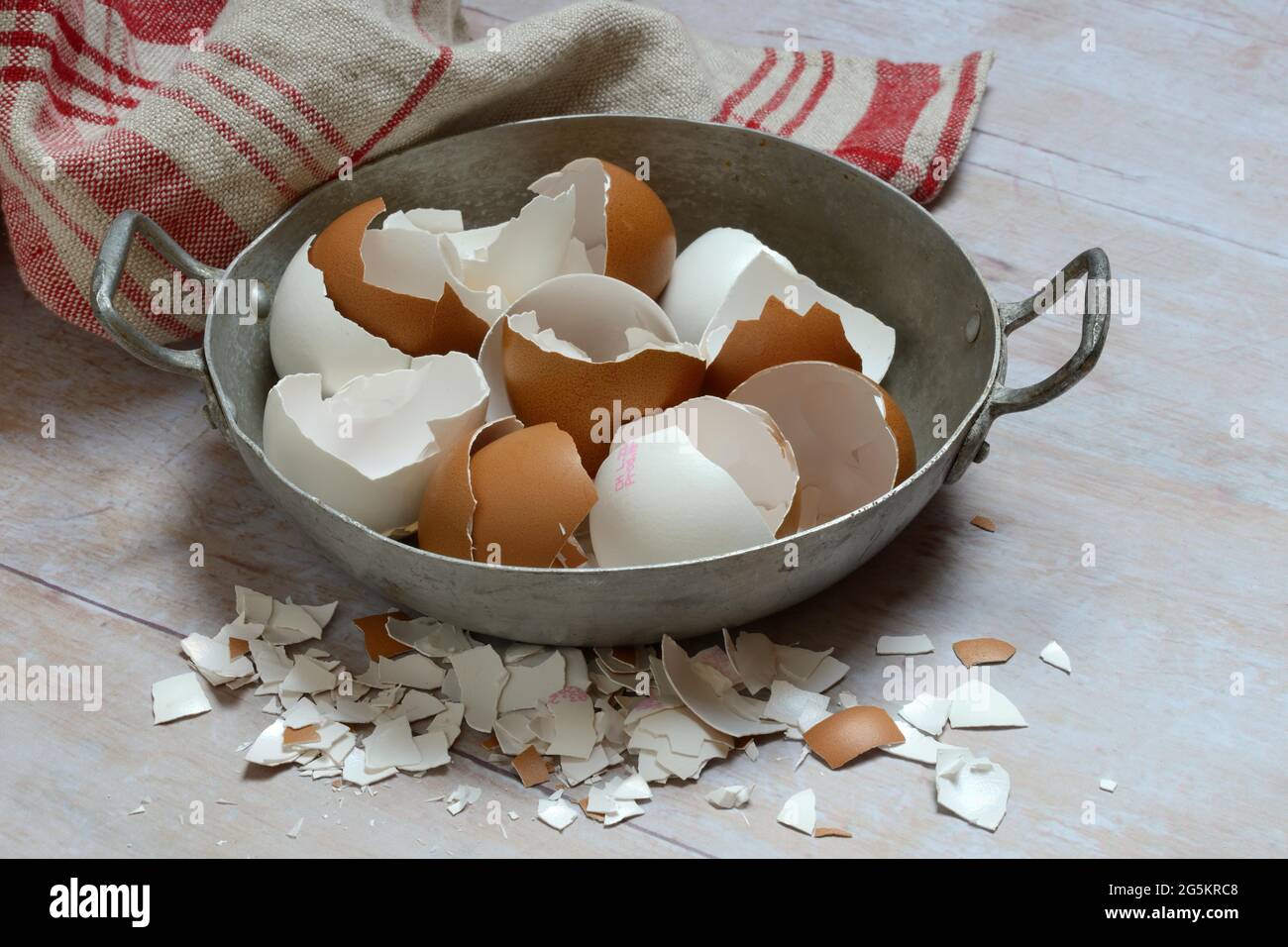 Broken eggshells in shells Stock Photo