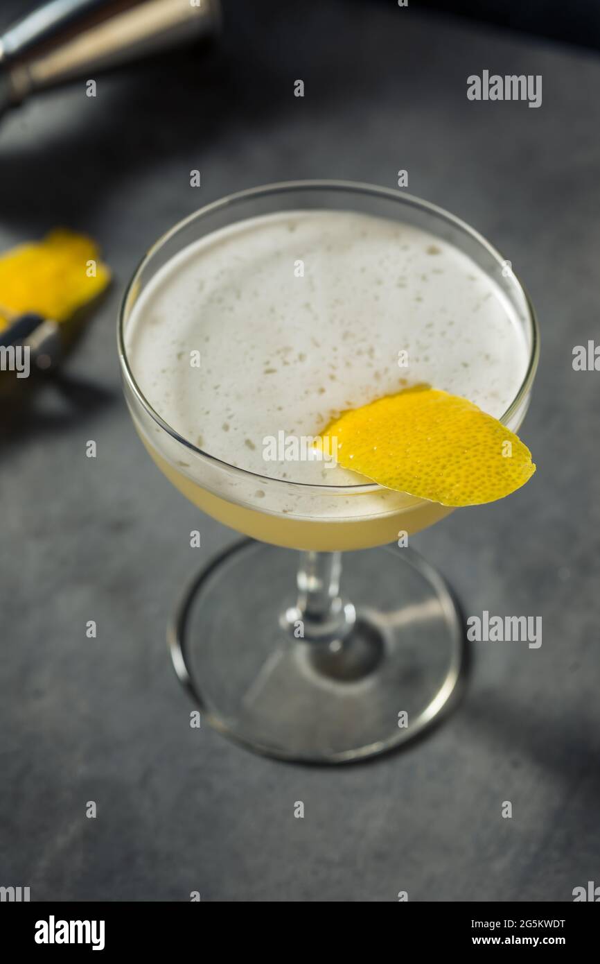 Refreshing Boozy Korean Soju Sour Cocktail with Lemon Stock Photo