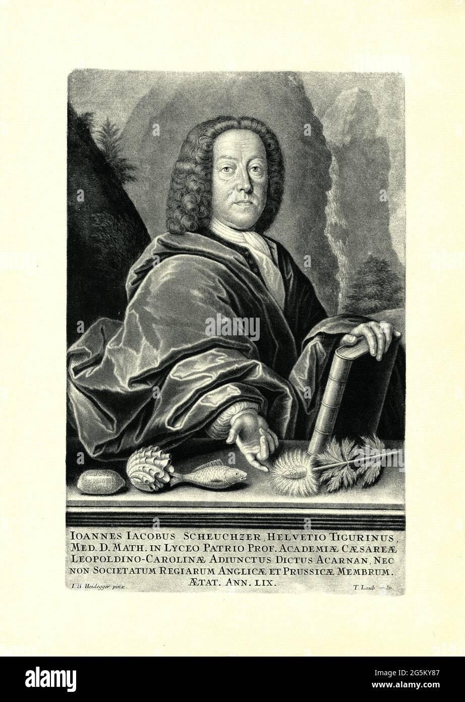Johann Jakob Scheuchzer, author of Physica sacra or Copper Bible by Johann Jakob Scheuchzer, 1672-1733, After a painting by Hans Ulrich Heidegger, ca, Stock Photo