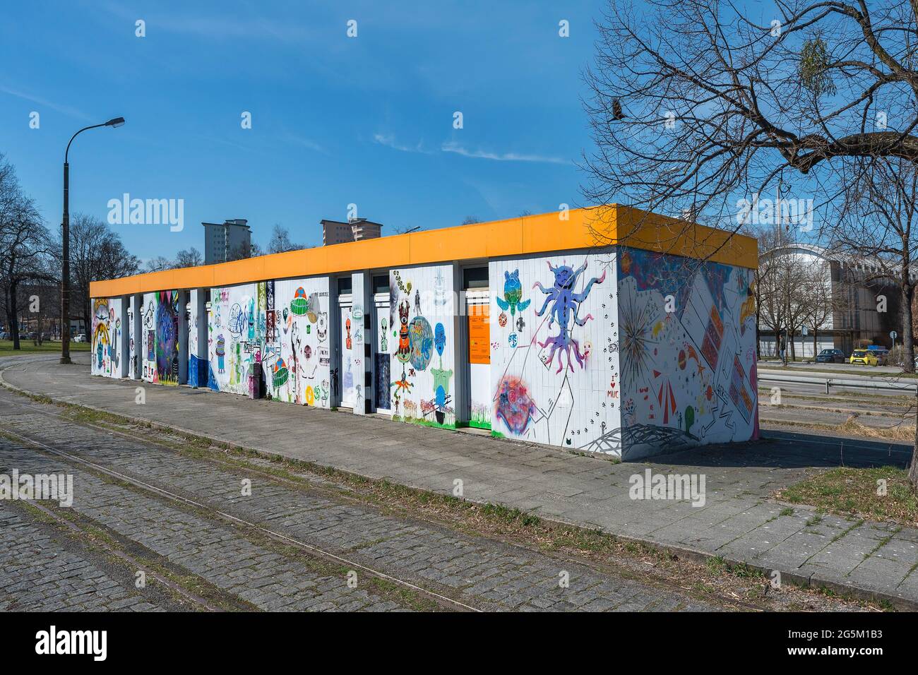 Graffiti on former tram shelter, Brudermühlstraße, Munich, Upper Bavaria, Bavaria, Germany, Europe Stock Photo