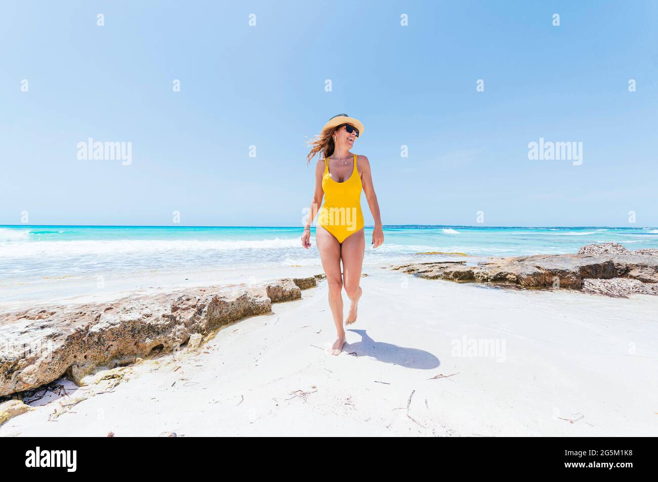 Woman on vacation on the island of Formentera Spain Stock Photo