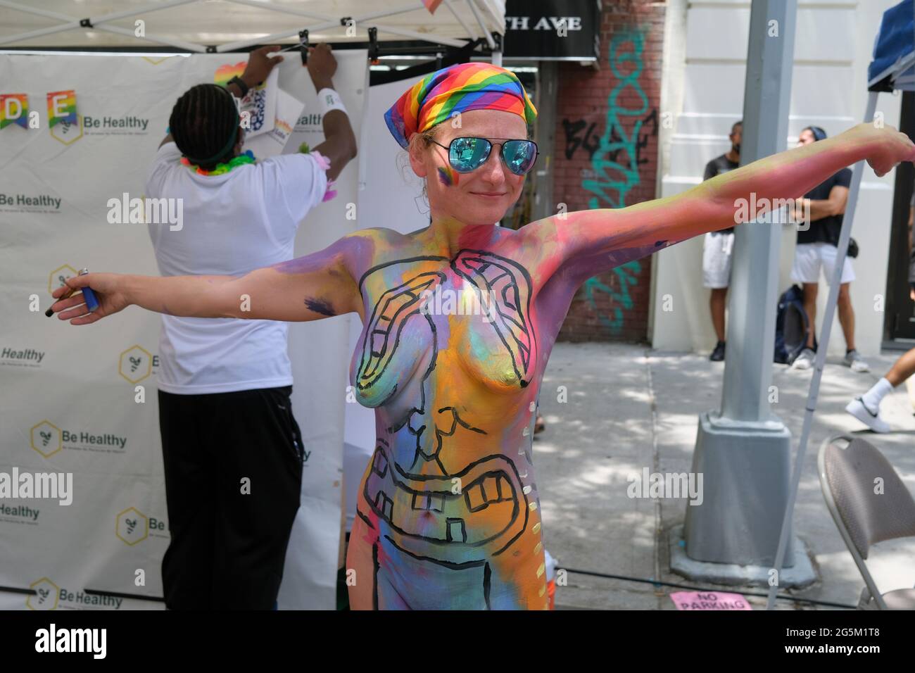 New York, New York, USA. 27th June, 2021. Celebrating Gay Pride the NYC PrideFest festival brought out the pride in thousands of people through dance, music, food, speeches, and marches in the blocks below Union Square. Credit: Milo Hess/ZUMA Wire/Alamy Live News Stock Photo