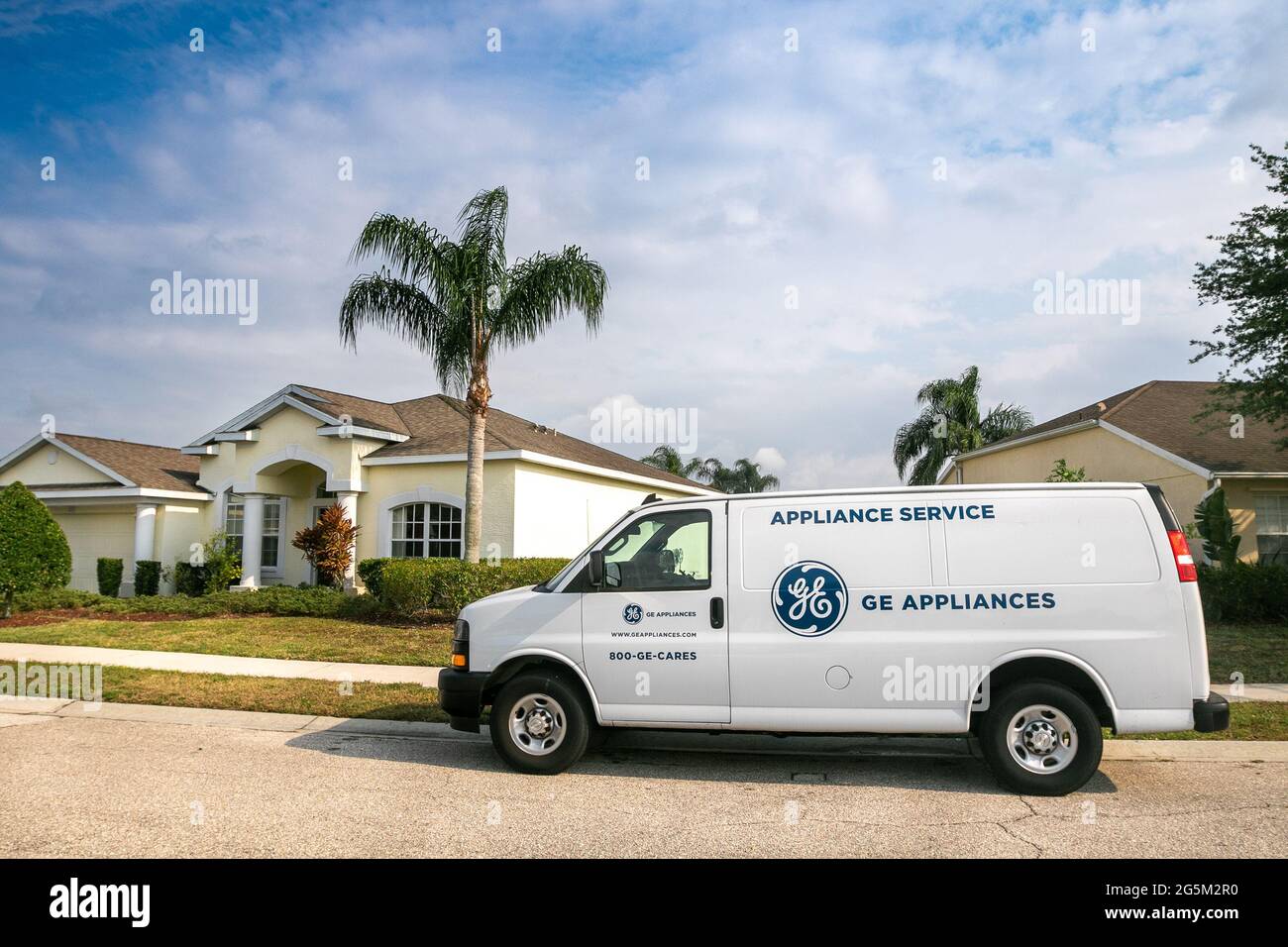 Bradenton, FL, 4/9/2020: GE Appliances van is parked in a residential area. Stock Photo