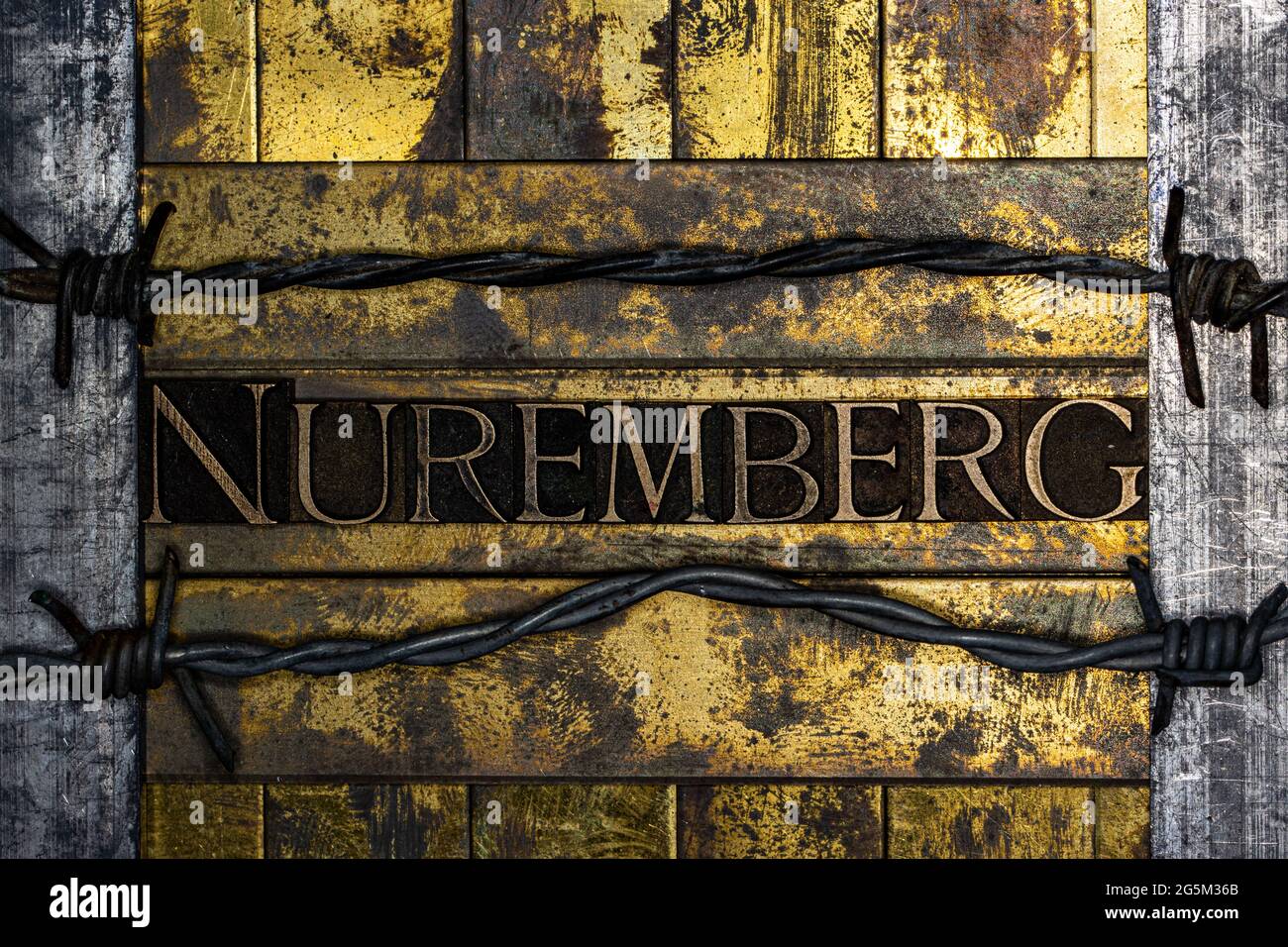 Nuremberg text on vintage textured grunge copper and gold bar