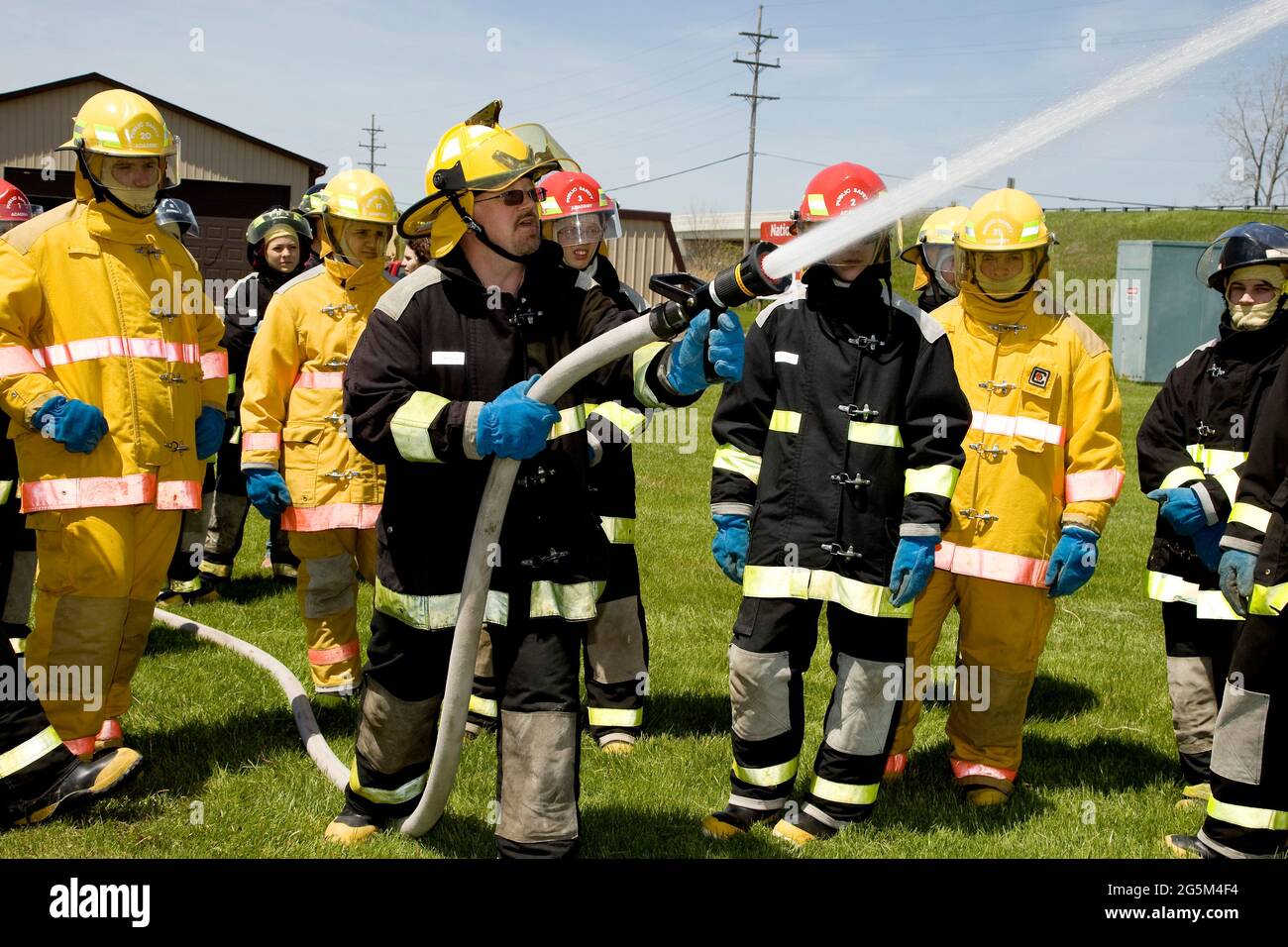 Firefighting vocational training class in St Clair, Michigan. Stock Photo