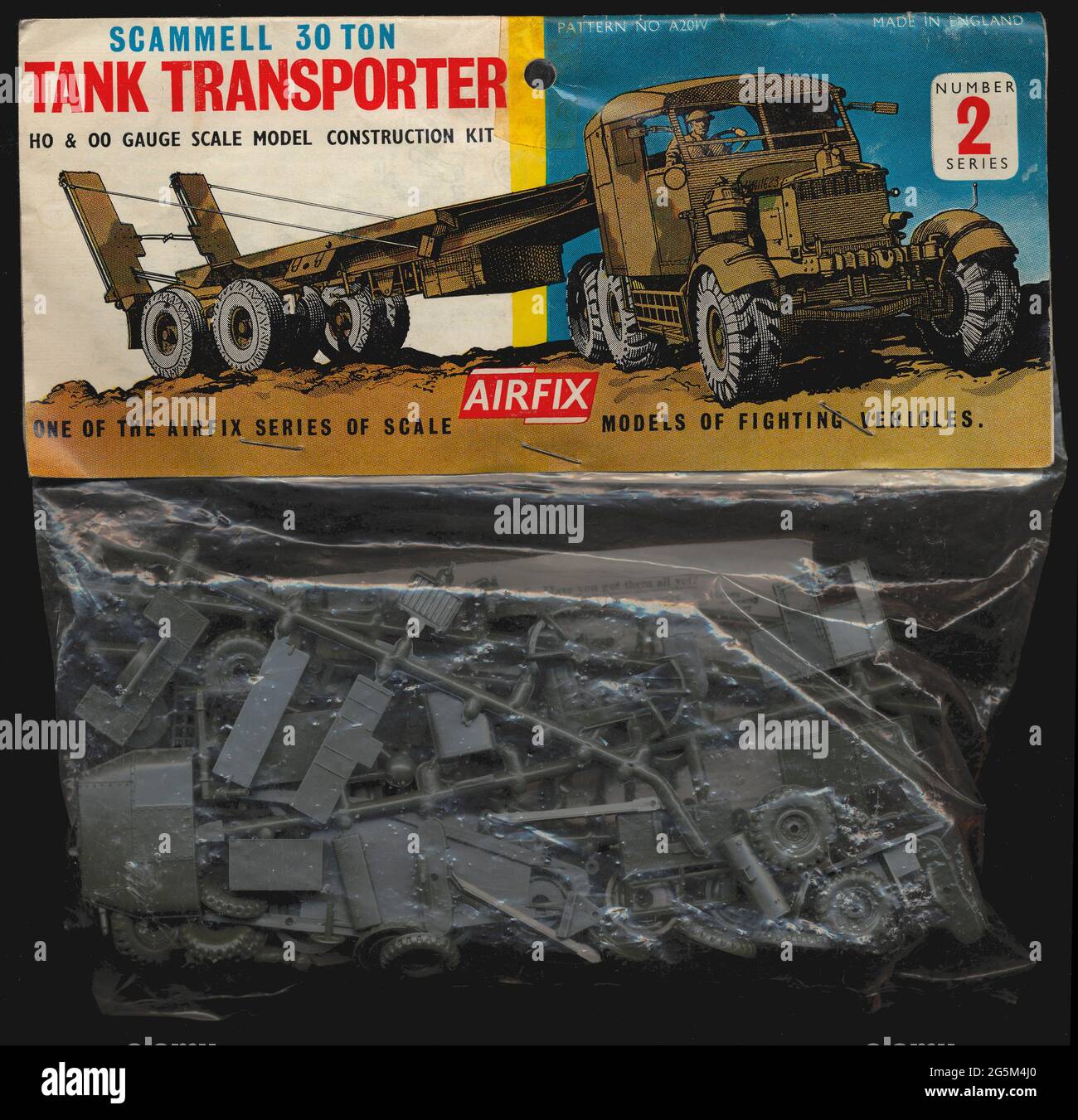 A new Airfix model for 1962, part of a series of military vehicles in their ho/oo scale range.  This is the rare first packaging art, which was modernised the following year.  The model has been on sale ever since. It was released in a different box in America.  Plastic model kits were a huge hobby during the 1950s to 1970s with children and more serious older modellers and while the interest has lessened since there is still a core market out there. Airfix are now part of the Hornby group. Stock Photo