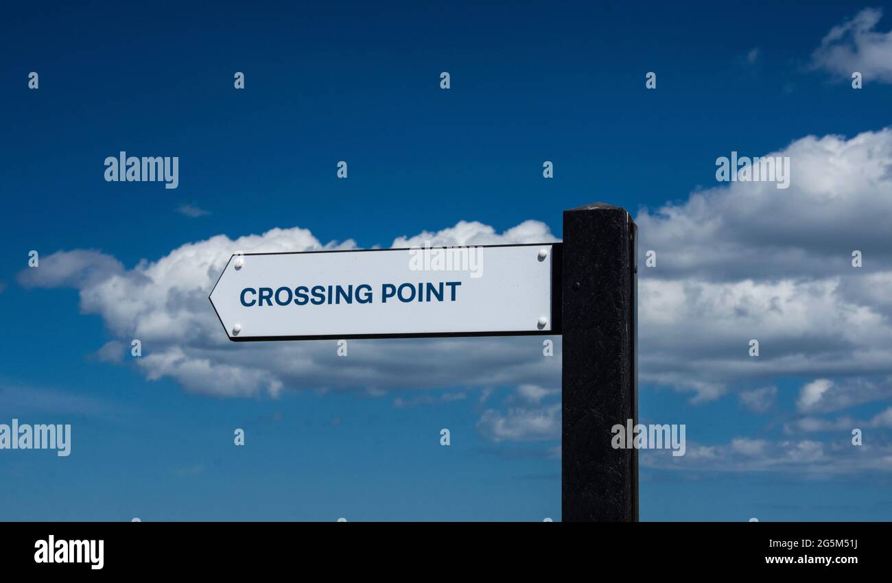 A golf club crossing point sign with logos and identification removed. Stock Photo