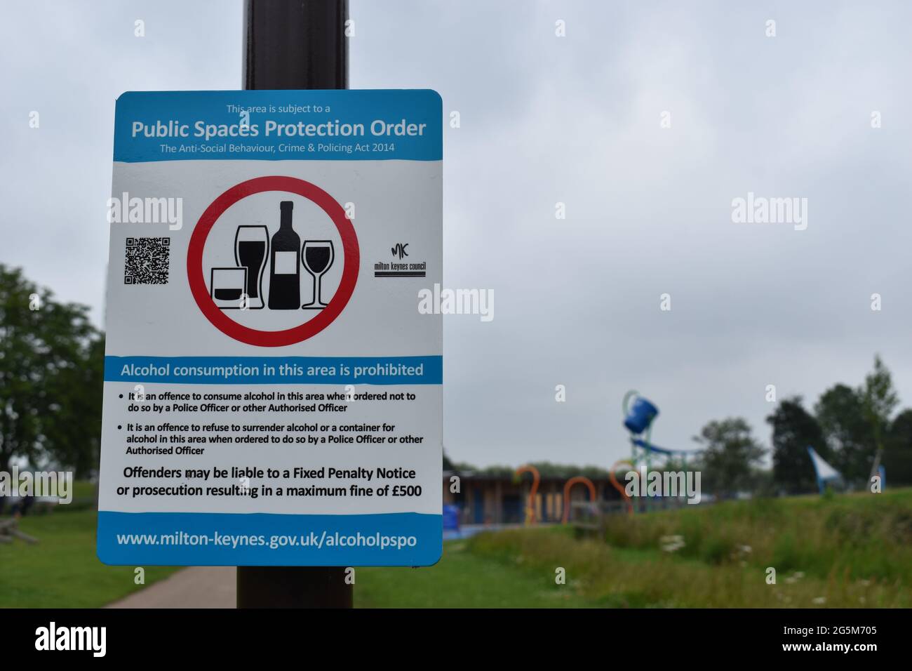 Public Spaces Protection Order at Willen Lake in Milton Keynes. Stock Photo