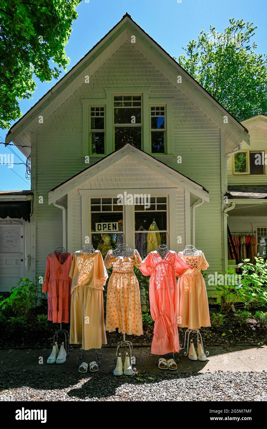 Dresses outside Little White House, Fort Langley, British Columbia, Canada Stock Photo