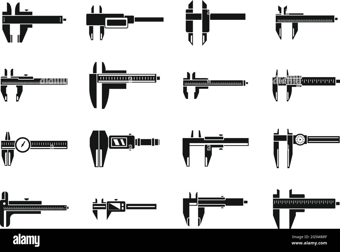 Trammel calipers icons set simple vector. Calibrated calipers Stock Vector
