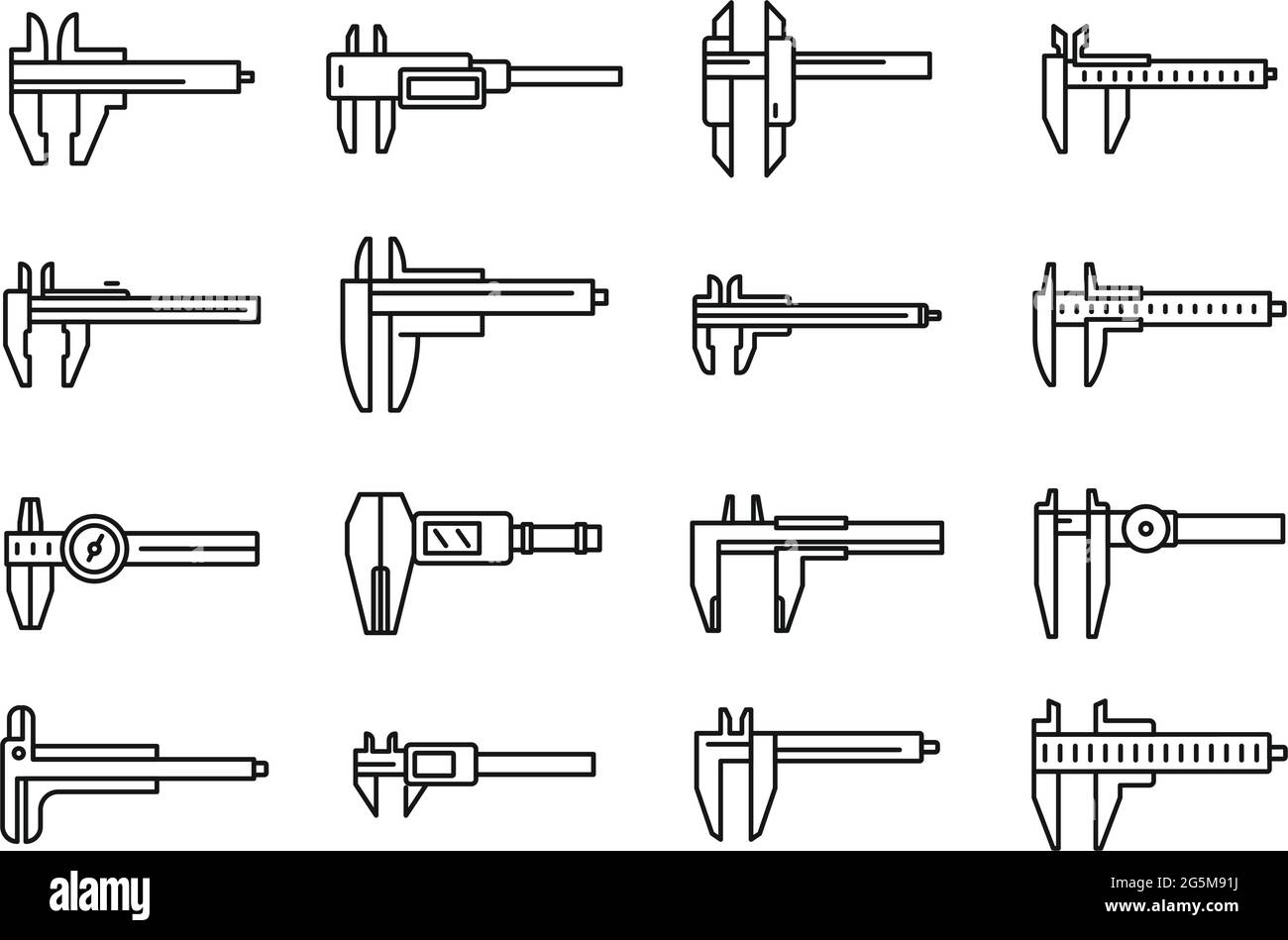 Calibrated calipers icons set outline vector. Control device Stock Vector