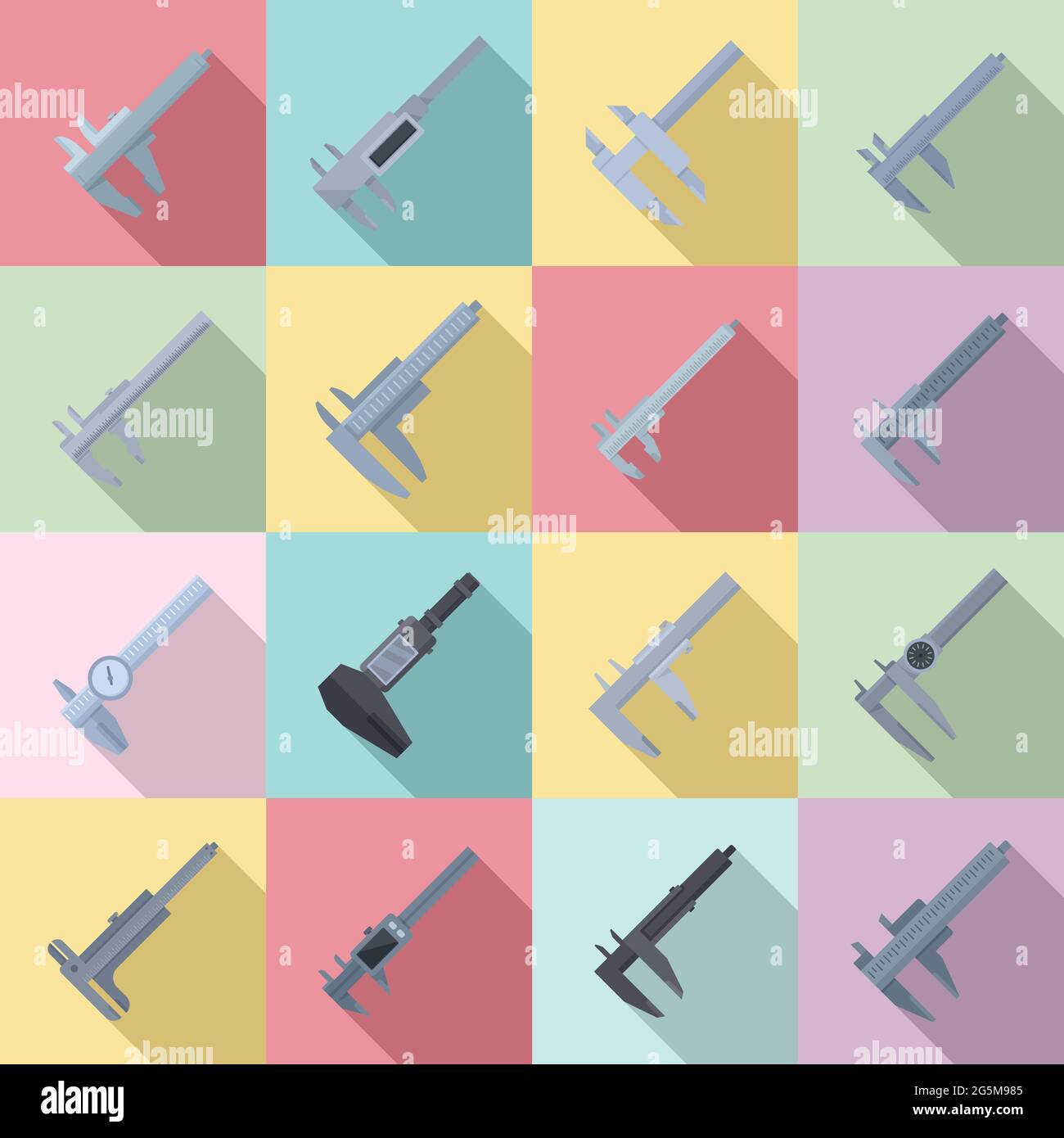 Calipers icons set flat vector. Calibrated trammel Stock Vector
