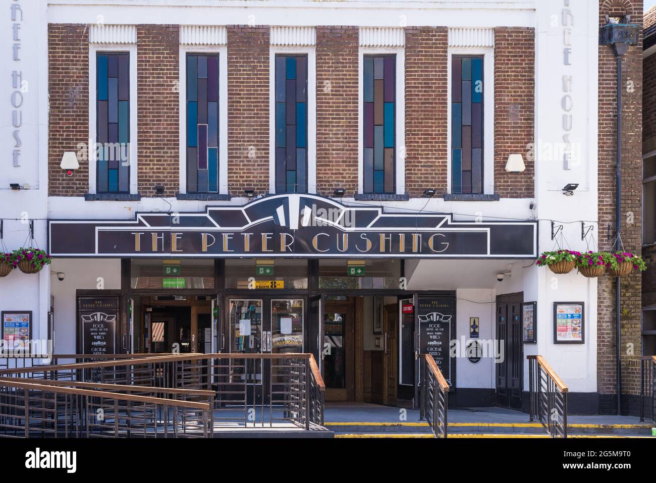 Named after the actor who was a resident of the town, The Peter Cushing pub is set in a converted art deco cinema. Whitstable, Kent, England, UK Stock Photo
