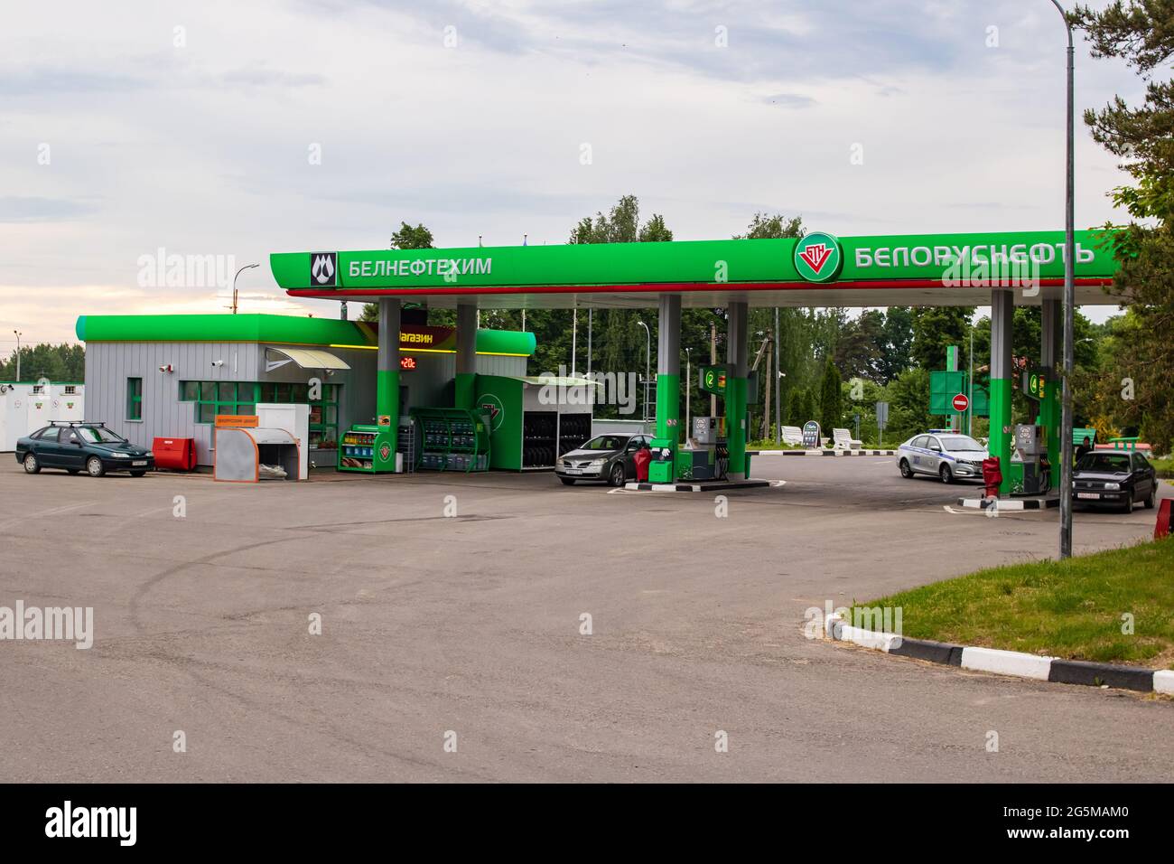 BELARUS, POSTAVY - 09 JUNE, 2021: Gas station Belorusneft Stock Photo