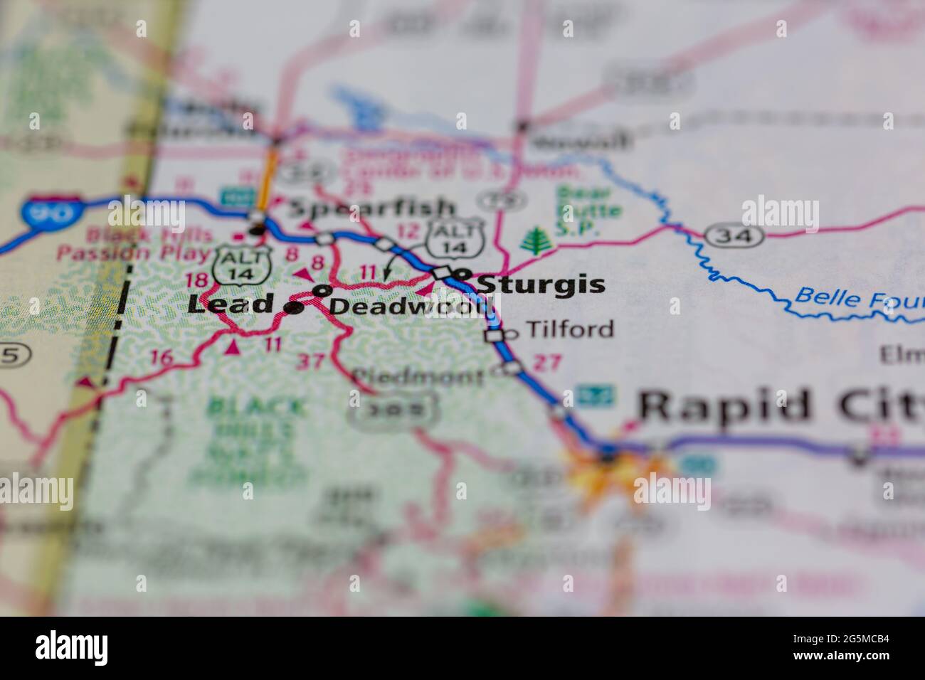 Deadwood South Dakota USA shown on a Geography map or Road map Stock
