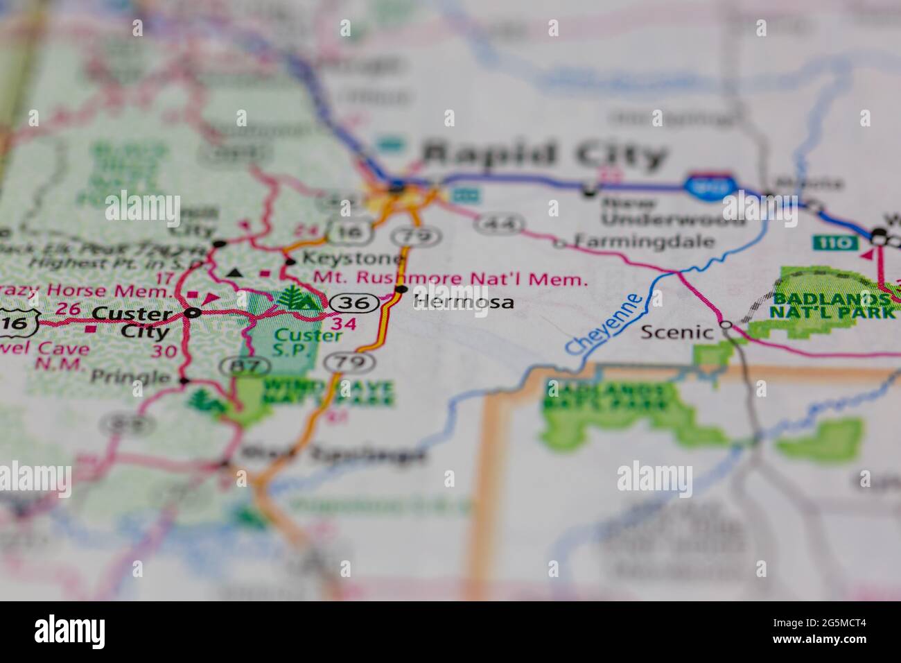Hermosa South Dakota USA shown on a Geography map or Road map Stock