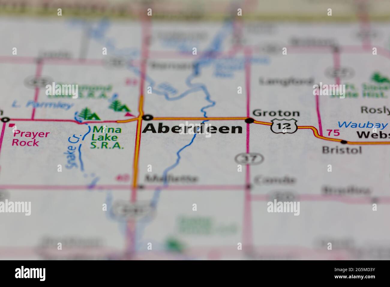 Aberdeen South Dakota USA shown on a Geography map or Road map Stock