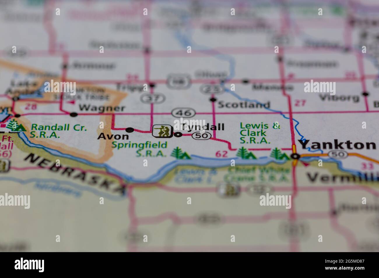 Tyndall South Dakota USA shown on a Geography map or Road map Stock