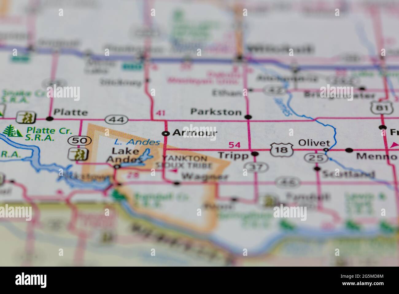 Armour South Dakota USA shown on a Geography map or Road map Stock