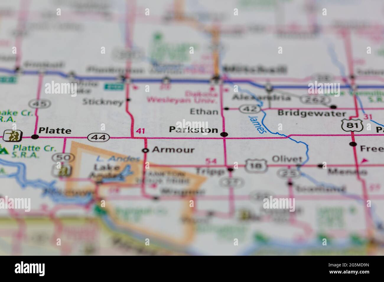 Parkston South Dakota USA shown on a Geography map or Road map Stock