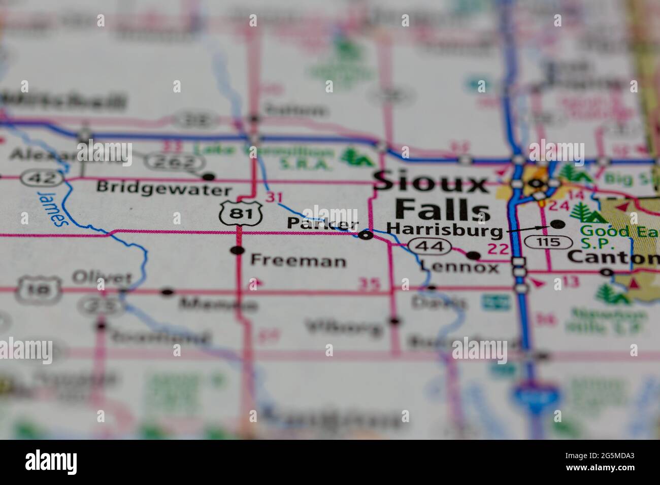 Parker South Dakota USA shown on a Geography map or Road map Stock