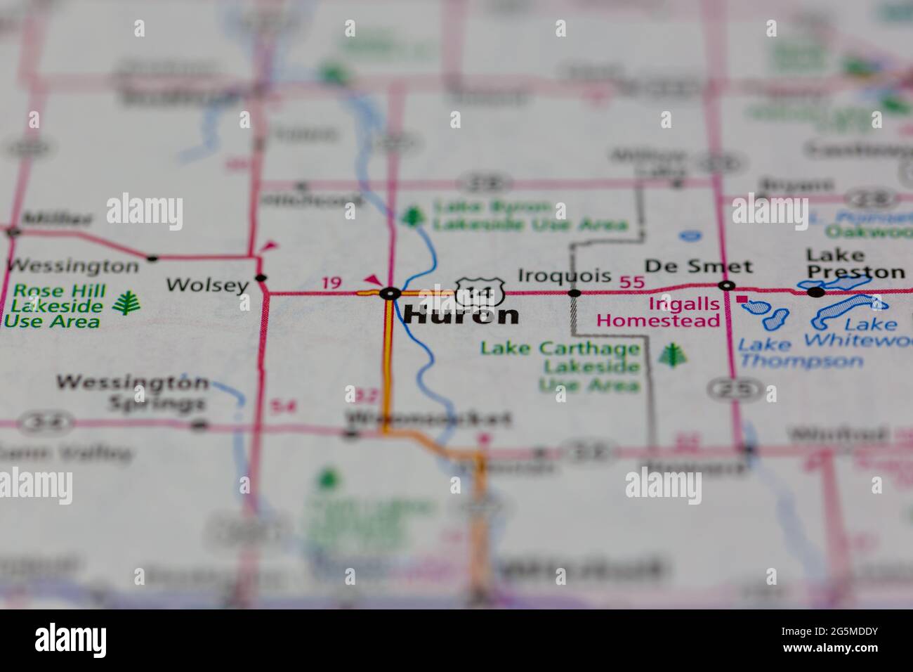 Huron South Dakota USA shown on a Geography map or Road map Stock Photo Alamy