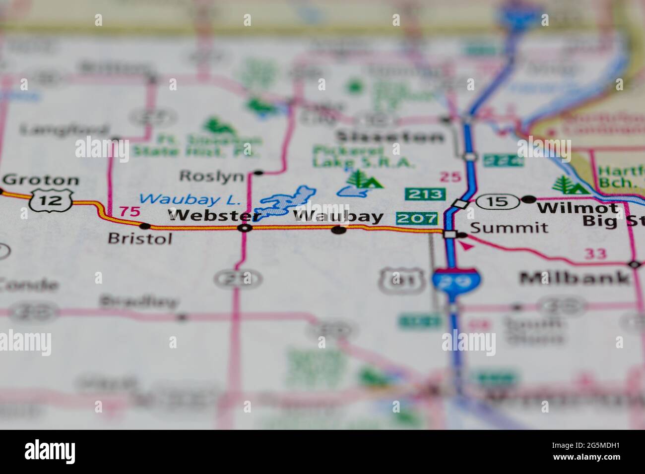 Waubay South Dakota USA shown on a Geography map or Road map Stock