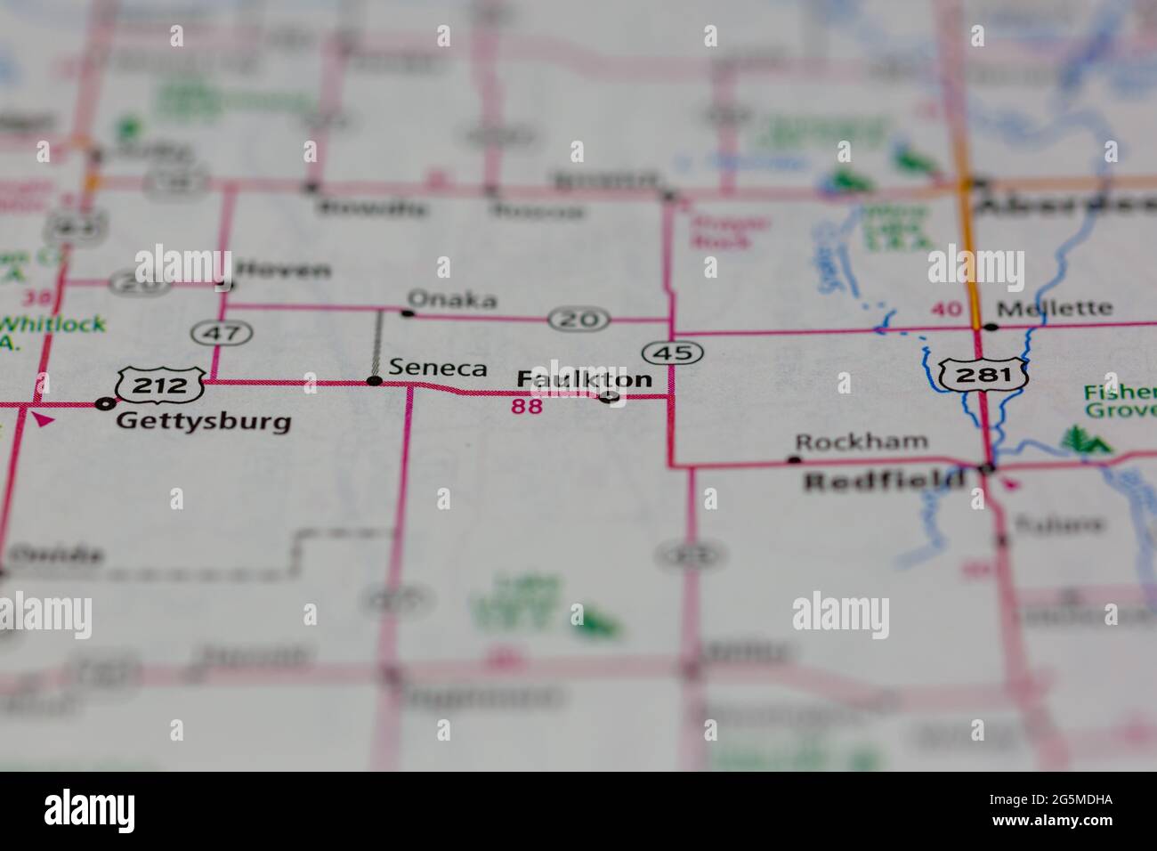 Faulkton South Dakota USA shown on a Geography map or Road map Stock
