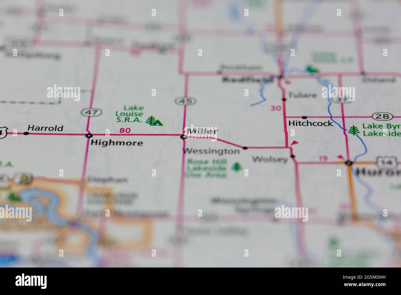 Miller South Dakota USA shown on a Geography map or Road map Stock