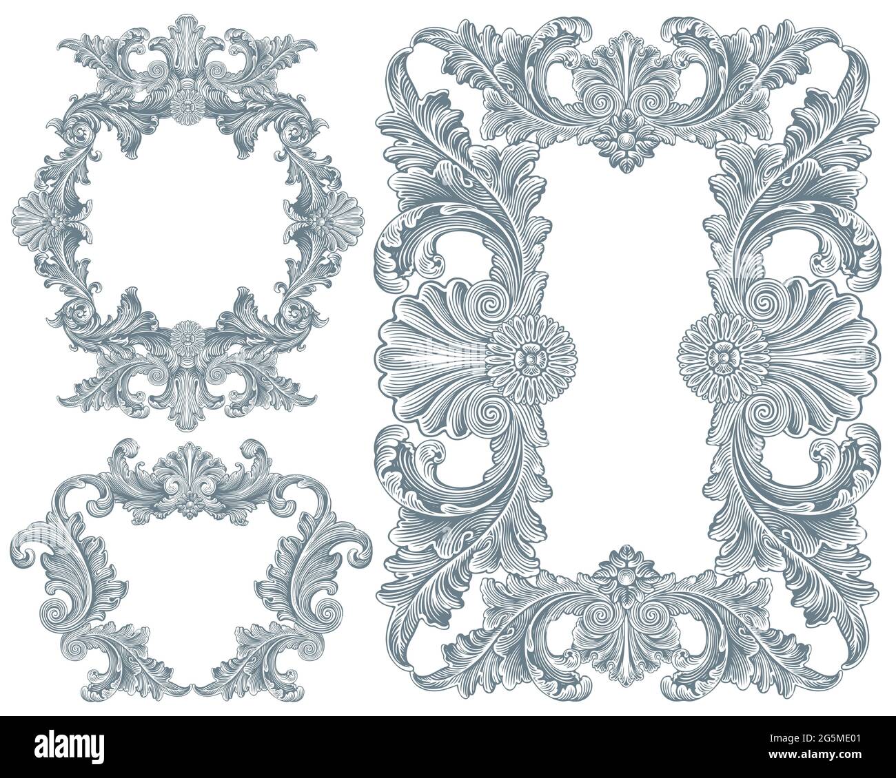 Vintage Decorative Ornamental Frames Design Set Editable Hand Drawn Illustration Vector Engraving Isolated On White Background 8 Eps Stock Vector Image Art Alamy